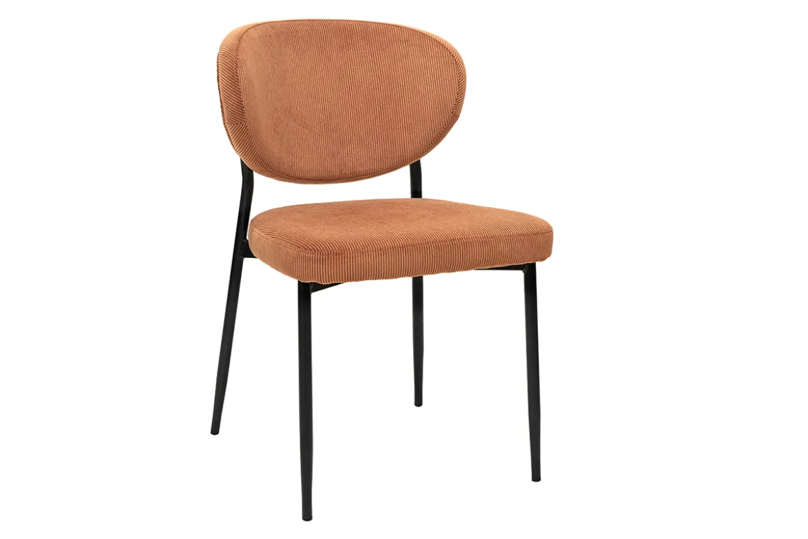 Chaises en tissu velours côtelé terre brûlée et métal noir (lot de 2) BREKA