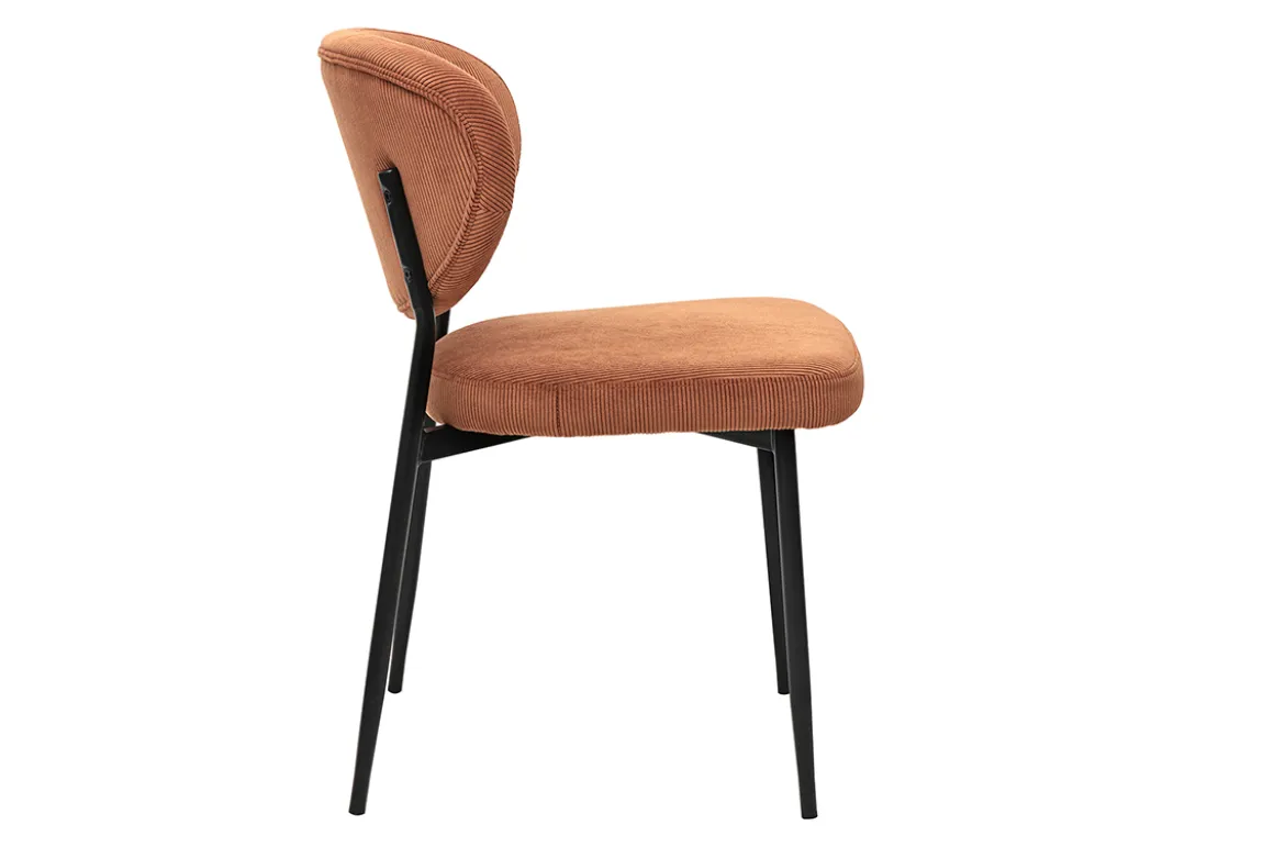 Chaises en tissu velours côtelé terre brûlée et métal noir (lot de 2) BREKA