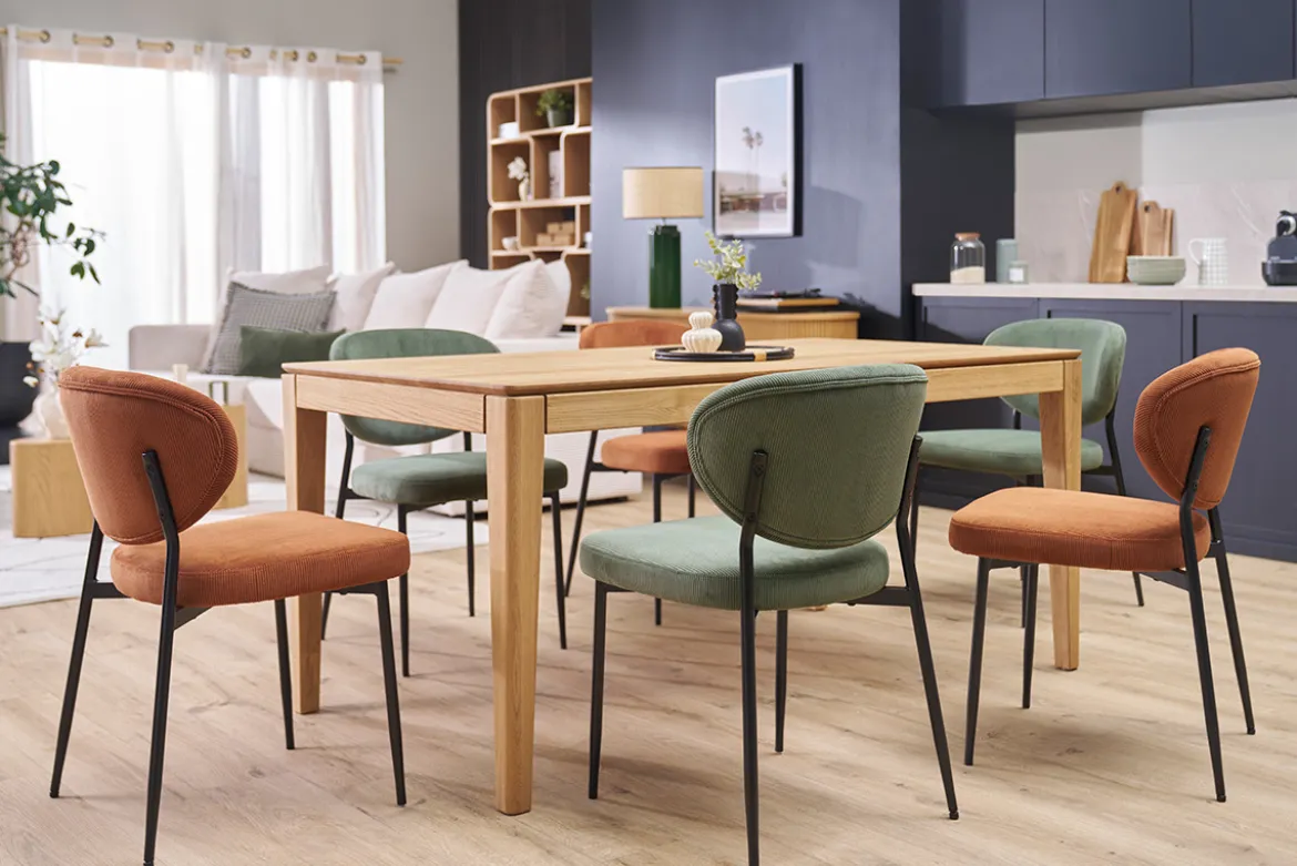 Chaises en tissu velours côtelé terre brûlée et métal noir (lot de 2) BREKA