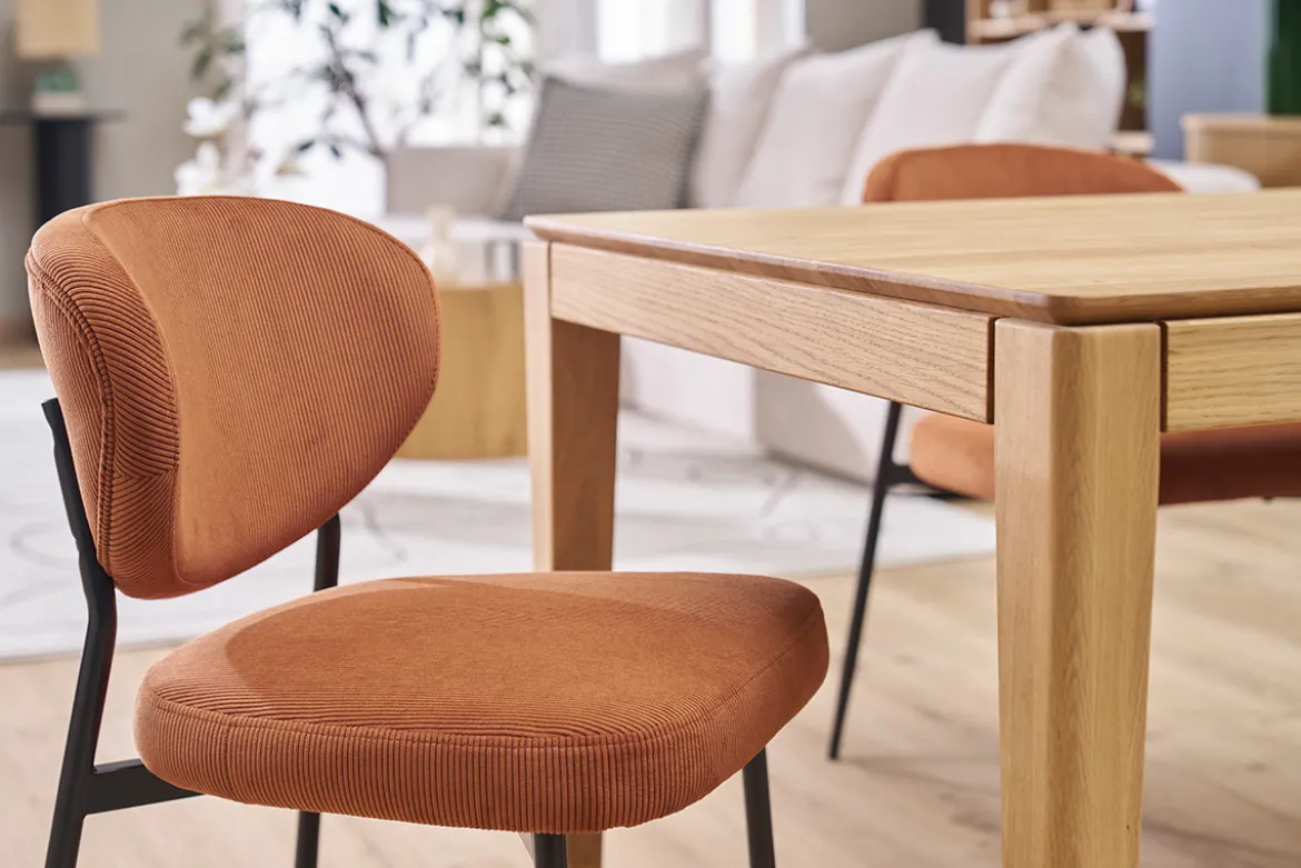 Chaises en tissu velours côtelé terre brûlée et métal noir (lot de 2) BREKA