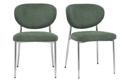 Chaises en tissu velours côtelé vert kaki et métal chromé (lot de 2) BREKA