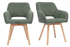 Chaises en tissu velours côtelé vert kaki et bois clair (lot de 2) LAURETTE