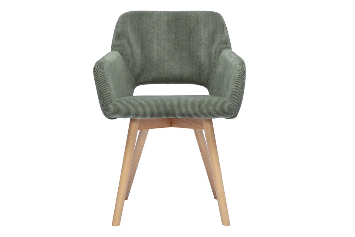 Chaises en tissu velours côtelé vert kaki et bois clair (lot de 2) LAURETTE