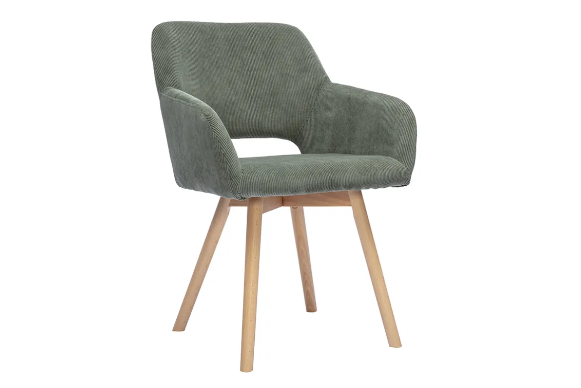 Chaises en tissu velours côtelé vert kaki et bois clair (lot de 2) LAURETTE