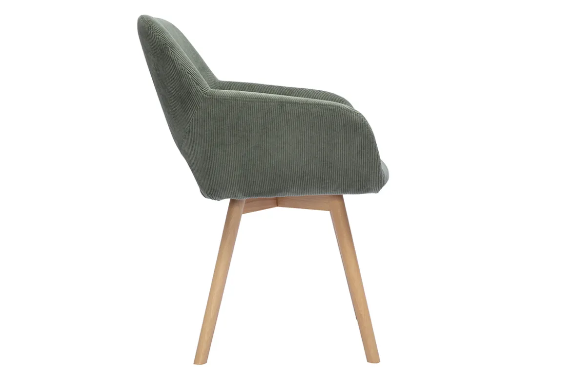 Chaises en tissu velours côtelé vert kaki et bois clair (lot de 2) LAURETTE