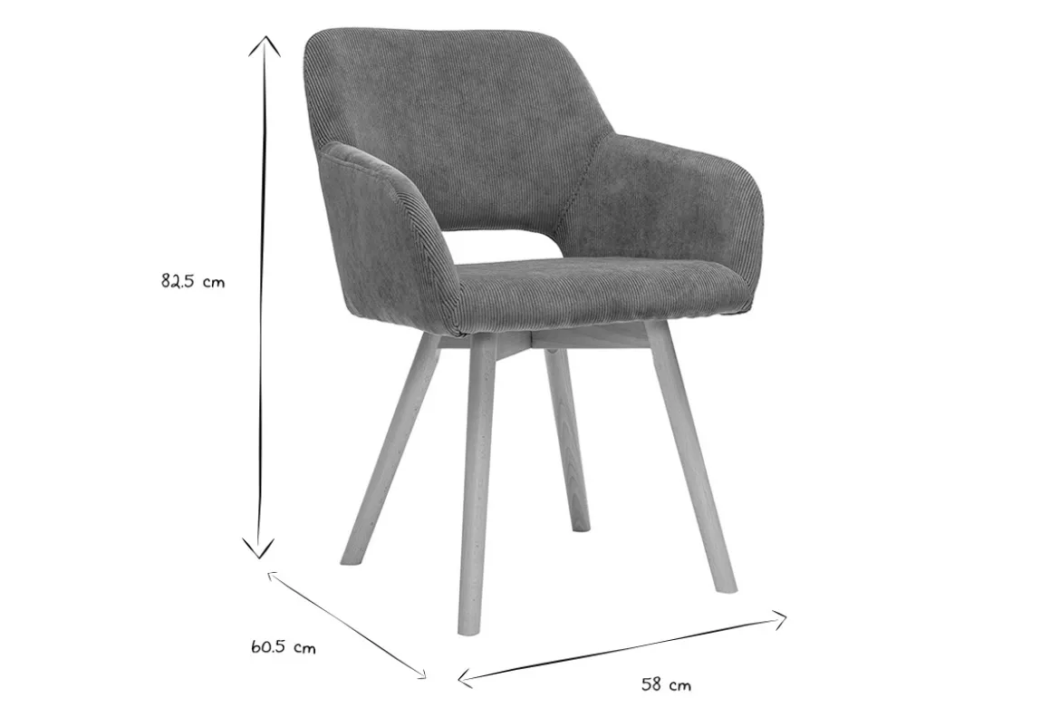 Chaises en tissu velours côtelé vert kaki et bois clair (lot de 2) LAURETTE