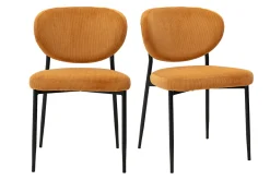 Chaises en tissu velours côtelé jaune curry et métal noir (lot de 2) BREKA