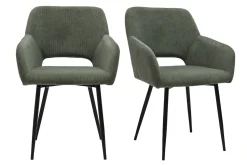 Chaises en tissu velours côtelé vert kaki et métal noir (lot de 2) LAURETTE