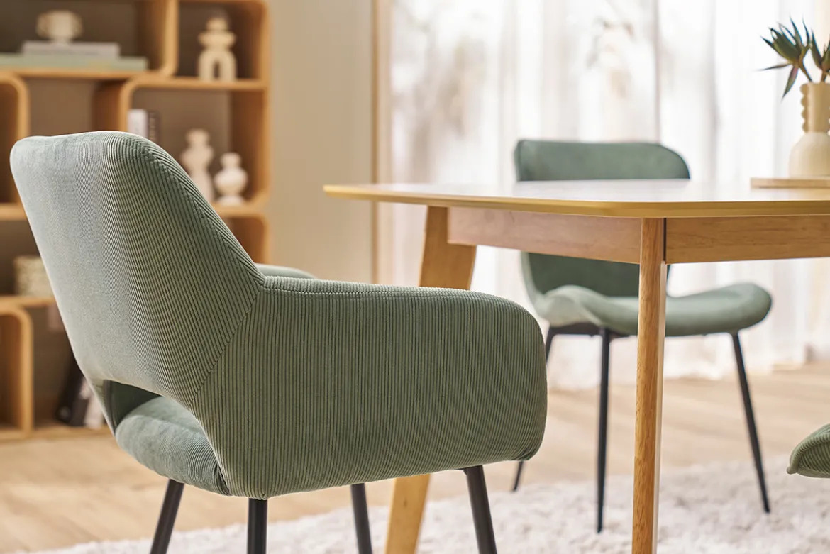 Chaises en tissu velours côtelé vert kaki et métal noir (lot de 2) LAURETTE