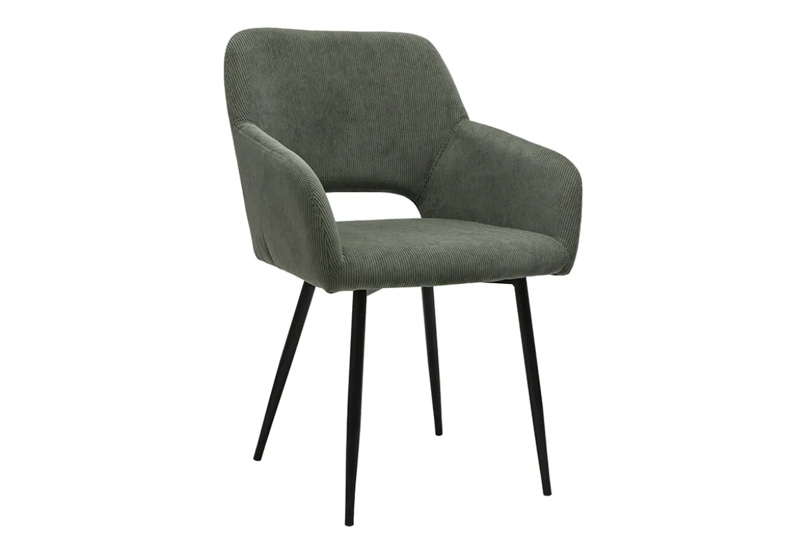 Chaises en tissu velours côtelé vert kaki et métal noir (lot de 2) LAURETTE