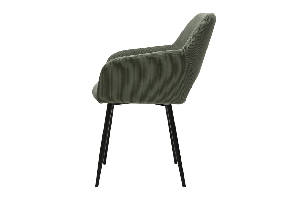Chaises en tissu velours côtelé vert kaki et métal noir (lot de 2) LAURETTE