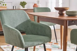 Chaises en tissu velours côtelé vert kaki et métal noir (lot de 2) LAURETTE