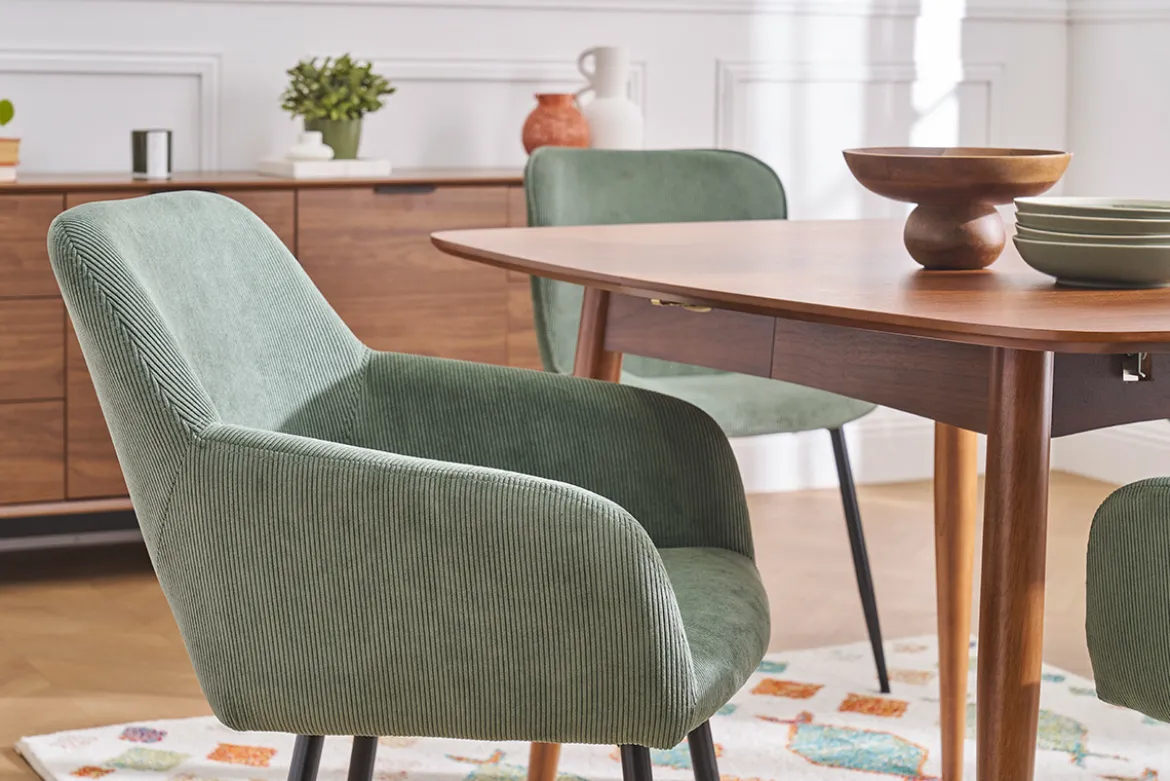 Chaises en tissu velours côtelé vert kaki et métal noir (lot de 2) LAURETTE