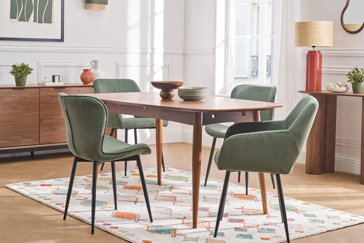 Chaises en tissu velours côtelé vert kaki et métal noir (lot de 2) LAURETTE