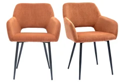 Chaises en tissu velours côtelé terre brûlée et métal noir (lot de 2) LAURETTE