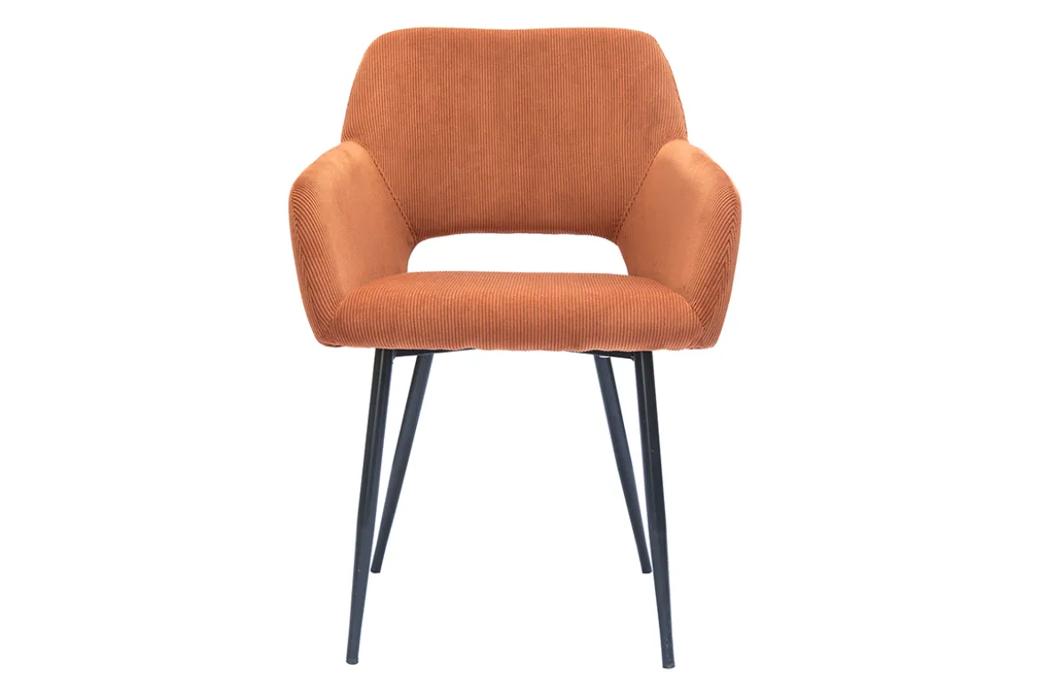 Chaises en tissu velours côtelé terre brûlée et métal noir (lot de 2) LAURETTE