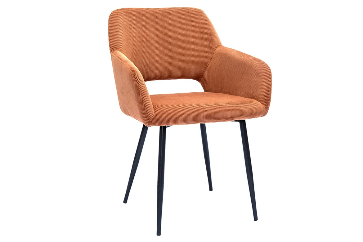 Chaises en tissu velours côtelé terre brûlée et métal noir (lot de 2) LAURETTE