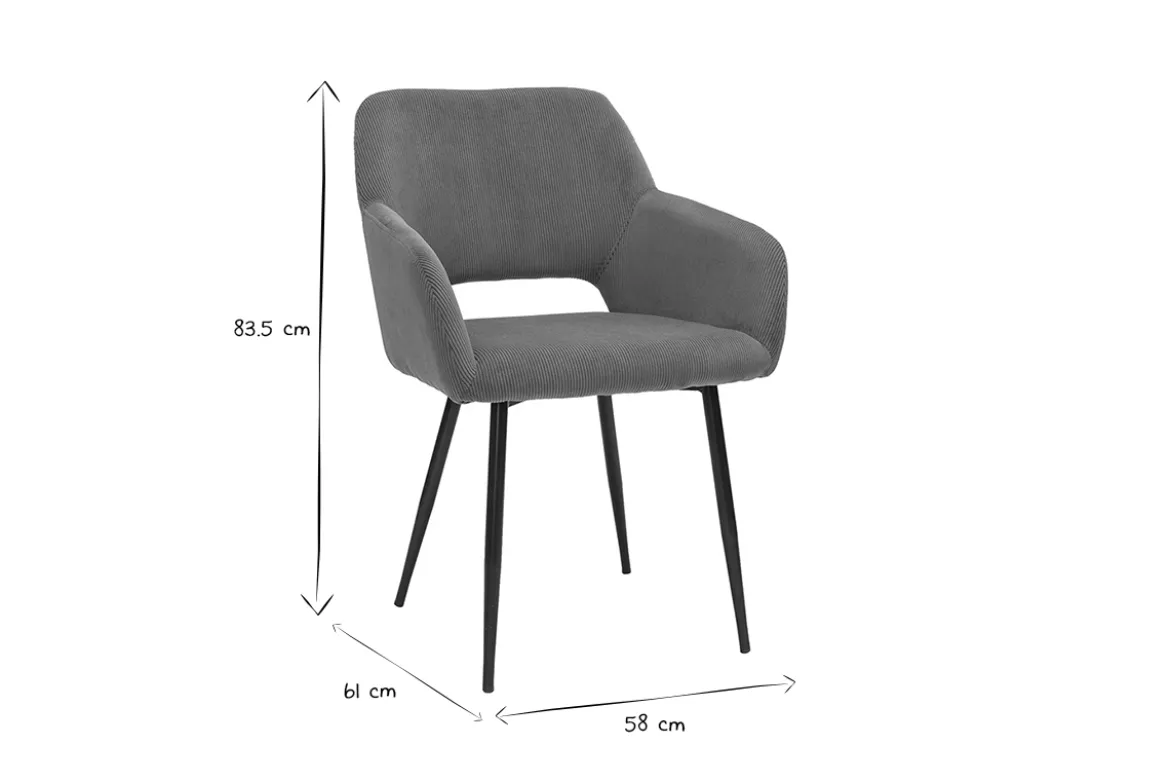 Chaises en tissu velours côtelé terre brûlée et métal noir (lot de 2) LAURETTE