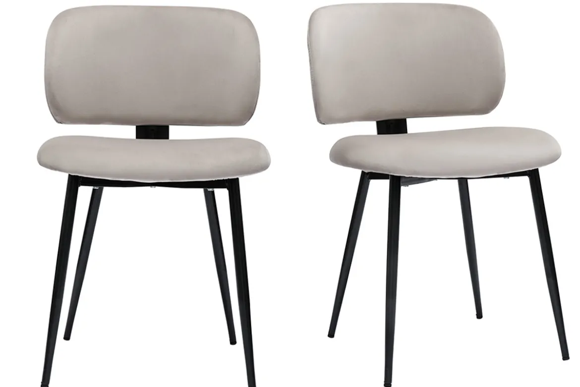 Chaises en tissu velours taupe et métal noir (lot de 2) ATRIUM