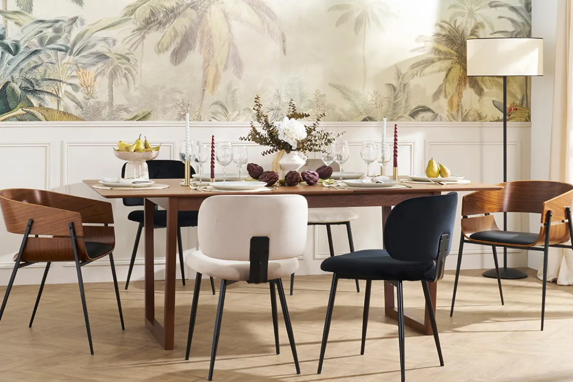 Chaises en tissu velours taupe et métal noir (lot de 2) ATRIUM