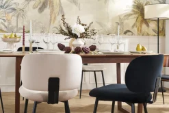 Chaises en tissu velours taupe et métal noir (lot de 2) ATRIUM