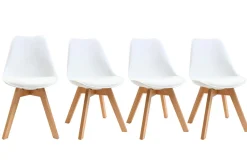 Chaises scandinaves blanc et bois clair massif (lot de 4) PAULINE