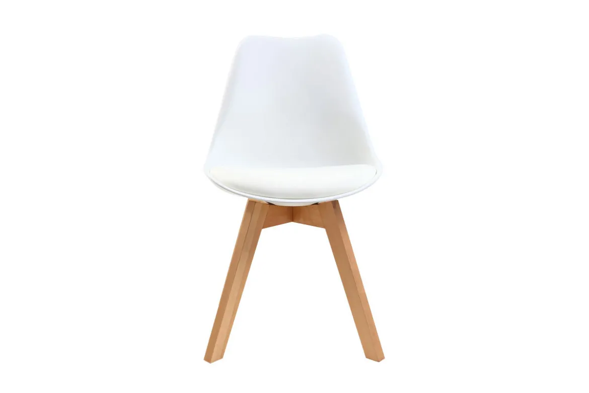 Chaises scandinaves blanc et bois clair massif (lot de 4) PAULINE