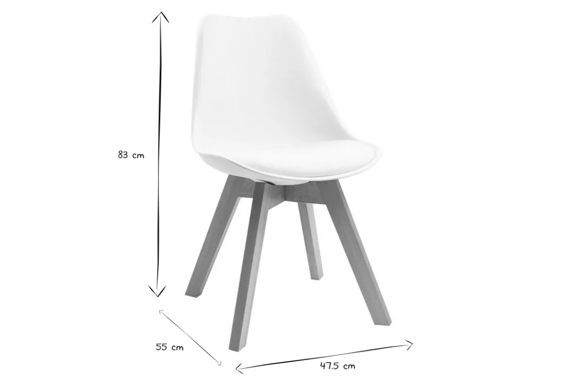 Chaises scandinaves blanc et bois clair massif (lot de 4) PAULINE
