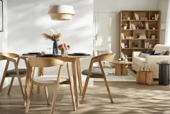 Chaises scandinaves empilables en bois clair chêne et tissu gris (lot de 2) LOVA