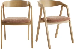 Chaises scandinaves empilables en bois clair chêne et tissu effet velours terre brûlée (lot de 2) LOVA