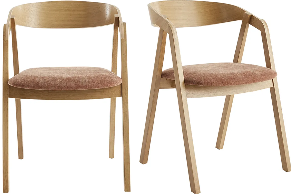 Chaises scandinaves empilables en bois clair chêne et tissu effet velours terre brûlée (lot de 2) LOVA