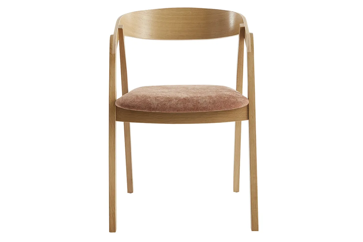 Chaises scandinaves empilables en bois clair chêne et tissu effet velours terre brûlée (lot de 2) LOVA