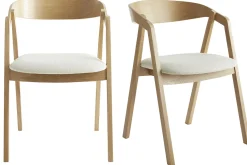 Chaises scandinaves empilables en bois clair chêne et tissu effet laine bouclée blanc cassé (lot de 2) LOVA