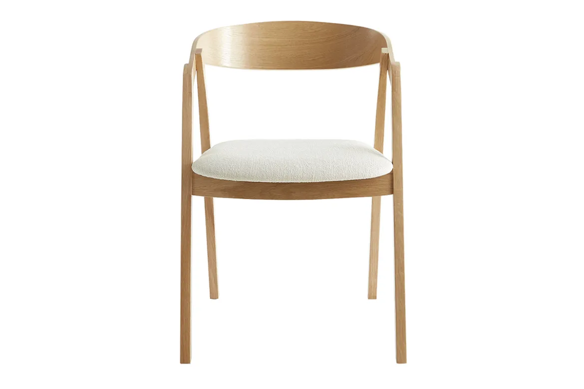 Chaises scandinaves empilables en bois clair chêne et tissu effet laine bouclée blanc cassé (lot de 2) LOVA