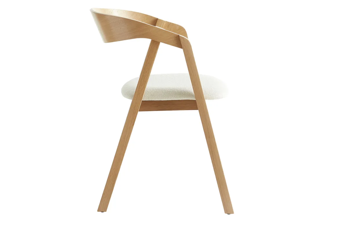 Chaises scandinaves empilables en bois clair chêne et tissu effet laine bouclée blanc cassé (lot de 2) LOVA