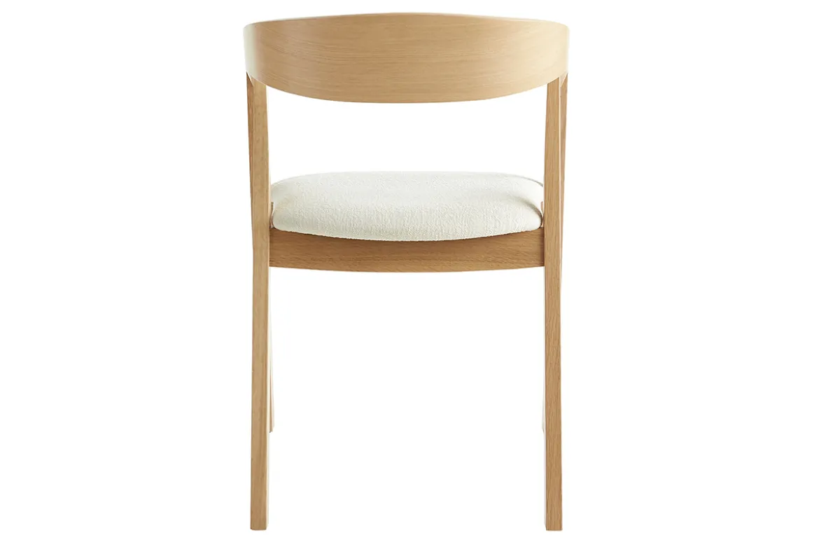 Chaises scandinaves empilables en bois clair chêne et tissu effet laine bouclée blanc cassé (lot de 2) LOVA