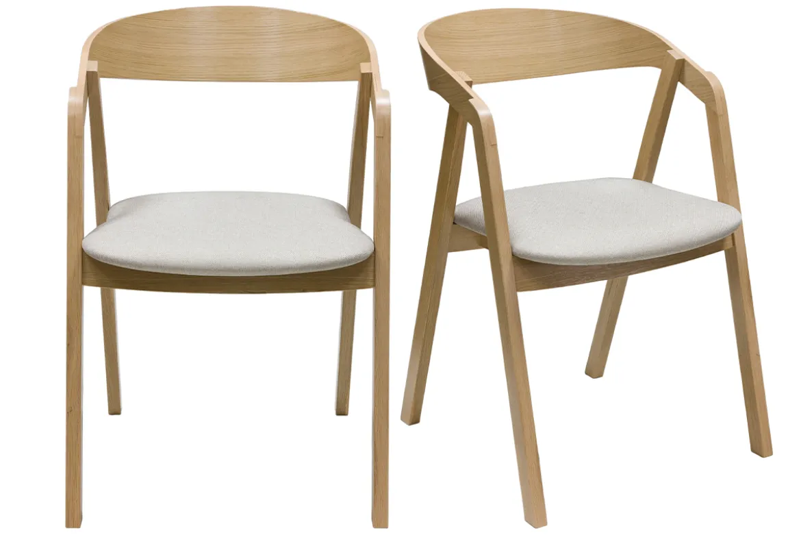 Chaises scandinaves empilables en bois clair chêne et tissu beige (lot de 2) LOVA