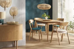 Chaises scandinaves empilables en bois clair chêne et tissu beige (lot de 2) LOVA