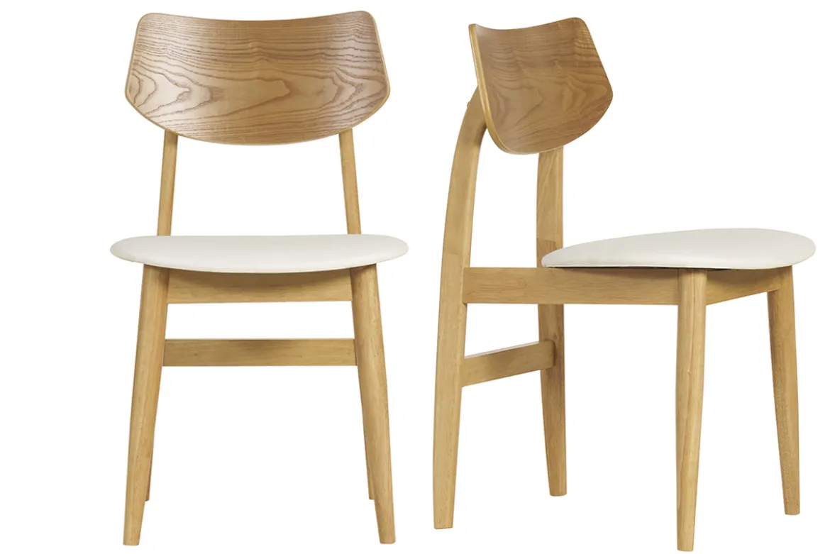 Chaises scandinaves en bois clair et blanc (lot de 2) ELION