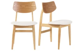 Chaises scandinaves en bois clair et tissu effet laine bouclée blanc (lot de 2) ELION