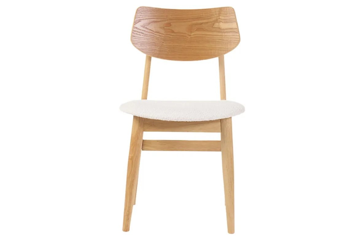 Chaises scandinaves en bois clair et tissu effet laine bouclée blanc (lot de 2) ELION