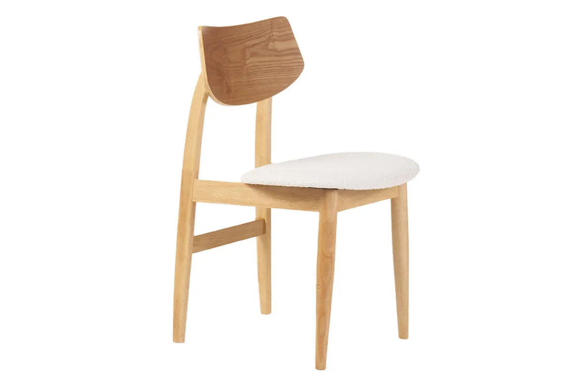 Chaises scandinaves en bois clair et tissu effet laine bouclée blanc (lot de 2) ELION