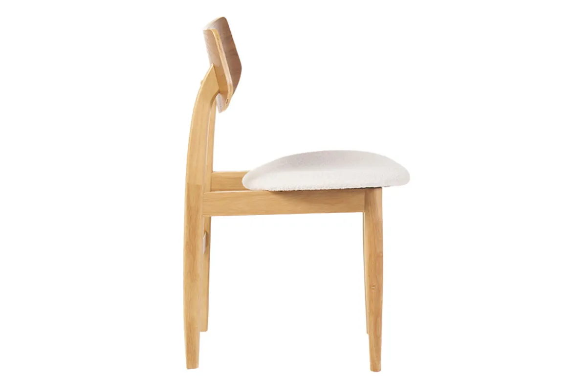 Chaises scandinaves en bois clair et tissu effet laine bouclée blanc (lot de 2) ELION