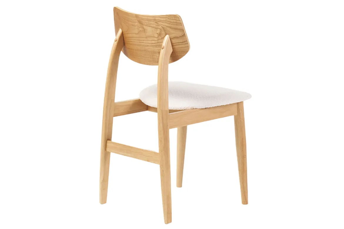 Chaises scandinaves en bois clair et tissu effet laine bouclée blanc (lot de 2) ELION
