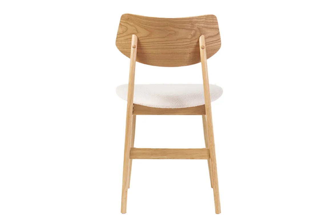 Chaises scandinaves en bois clair et tissu effet laine bouclée blanc (lot de 2) ELION
