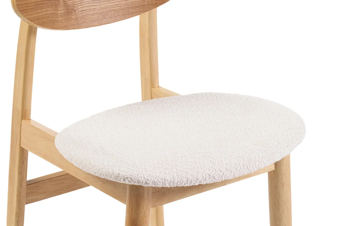Chaises scandinaves en bois clair et tissu effet laine bouclée blanc (lot de 2) ELION