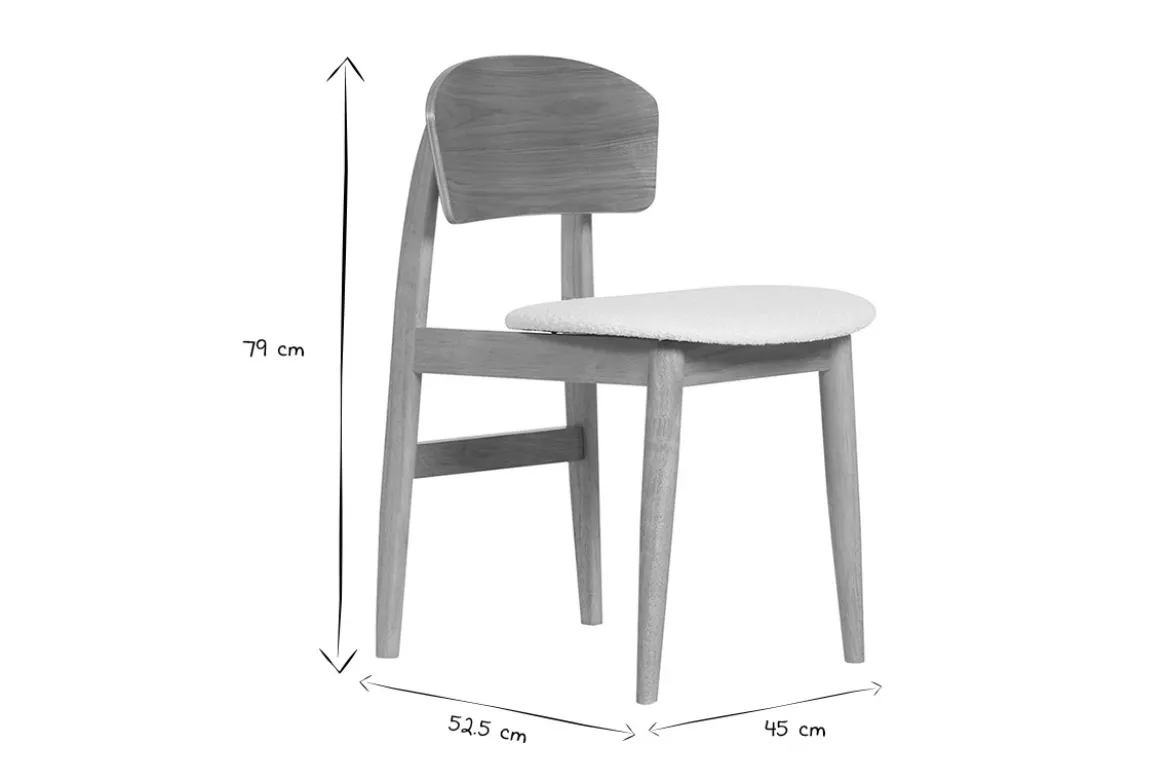Chaises scandinaves en bois clair et tissu effet laine bouclée blanc (lot de 2) ELION