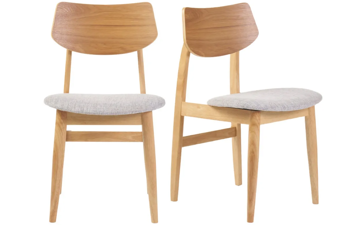 Chaises scandinaves en bois clair et tissu gris clair (lot de 2) ELION