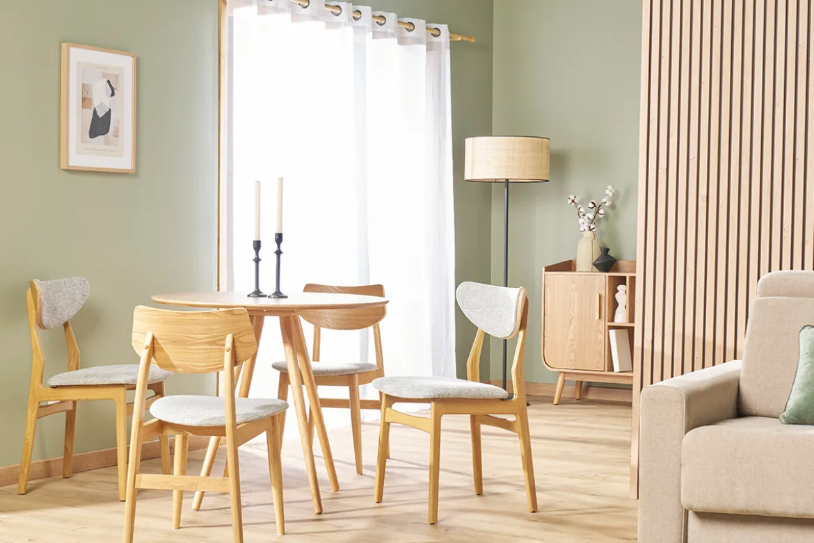 Chaises scandinaves en bois clair et tissu gris clair (lot de 2) ELION