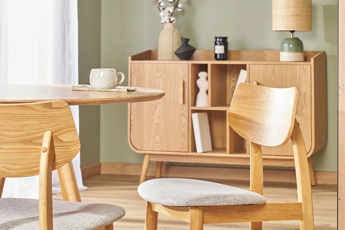 Chaises scandinaves en bois clair et tissu gris clair (lot de 2) ELION